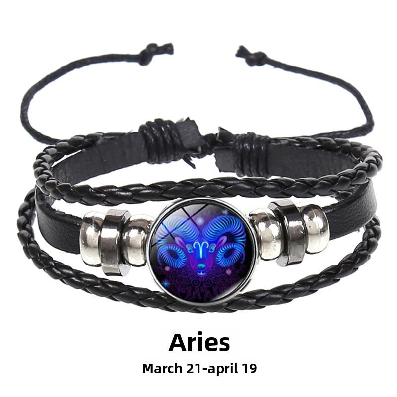 

Mary Couple bracelet 12 constellations multi-layer braided luminous punk cowhide starry sky bracelet