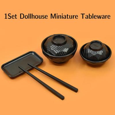 1Impostare1:6 Casa delle Bambole Miniatura Piatto da Cena Ciotola Bacchette Vassoio Stoviglie Modello Cucina Decorazione Giocattolo Accessori Casa delle Bambole