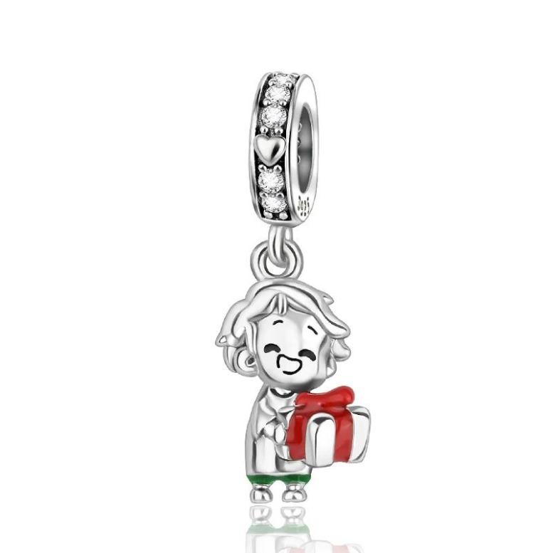 Christmas 925 Silver Charms Santa Claus Reindeer Earrings Beads fit Necklace Bracelets DIY Fine Jewelry Party Gift