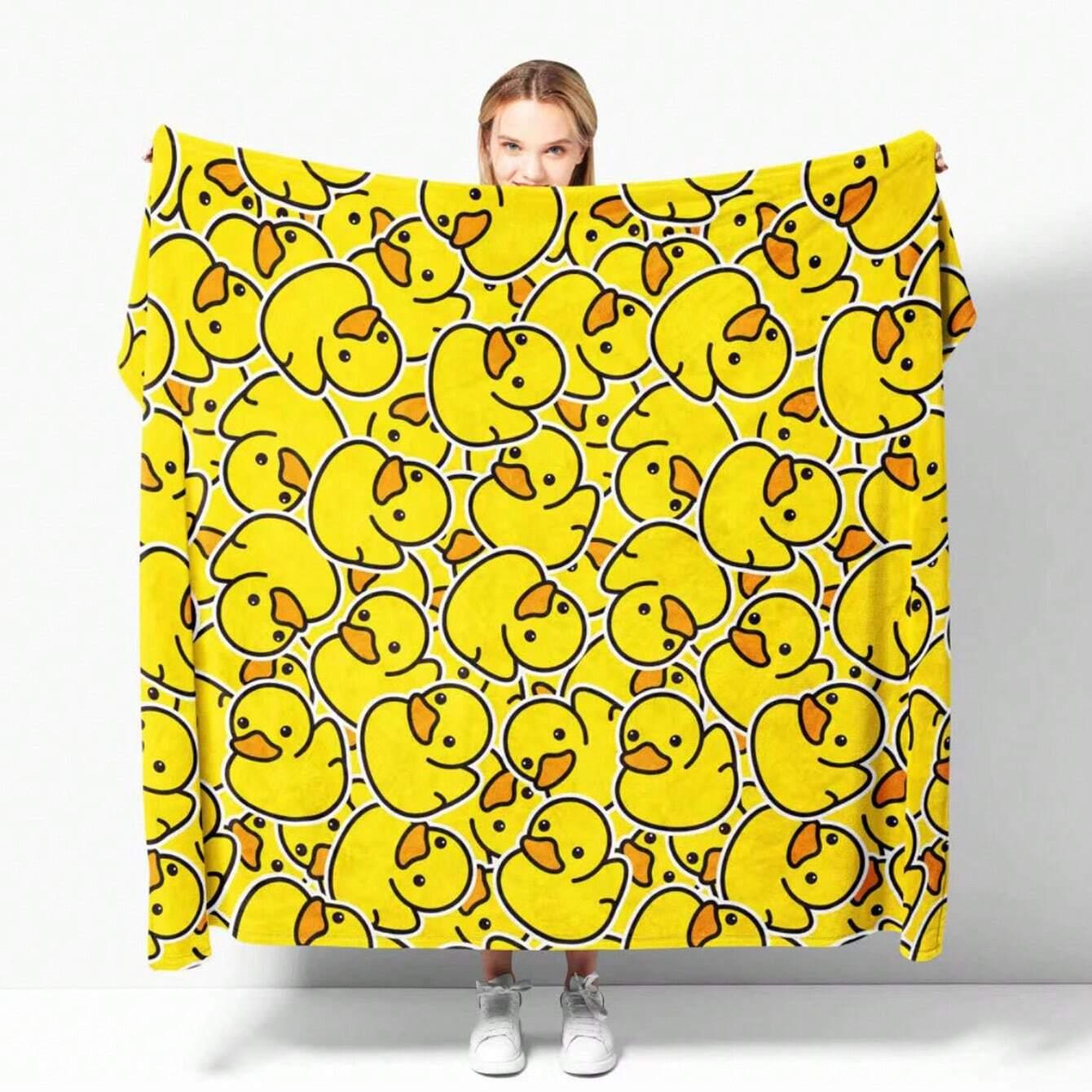 1pc Cute Duck Pattern Flannel Blanket Single Sided 2D Print Plush Durable Throw Home Bedroom Sofa Cheerful Vibe Decor Gift 75X95CM