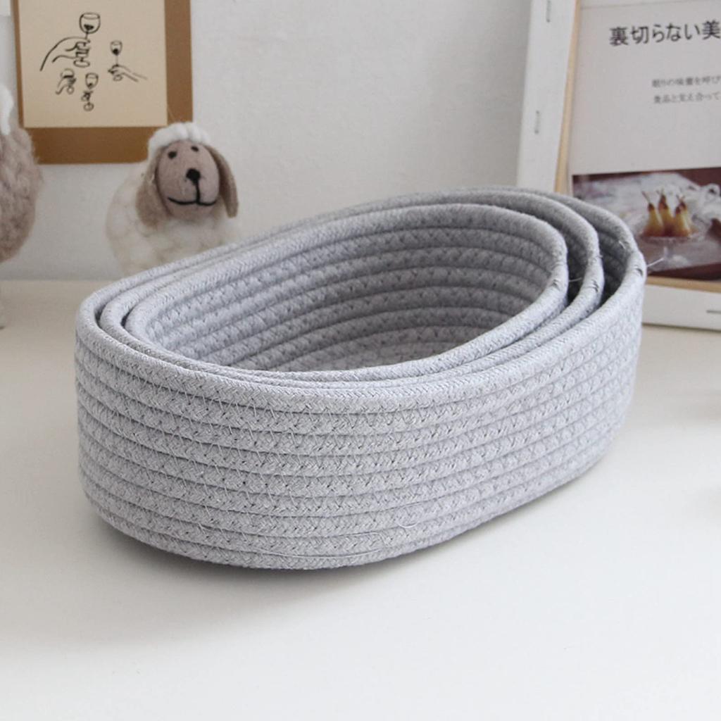 3PCS Cotton Rope Storage Basket Woven Nordic Oval Organizer Container Bins Decorative Desktop Storage Boxs for Clothes Books Towels Cosmetics