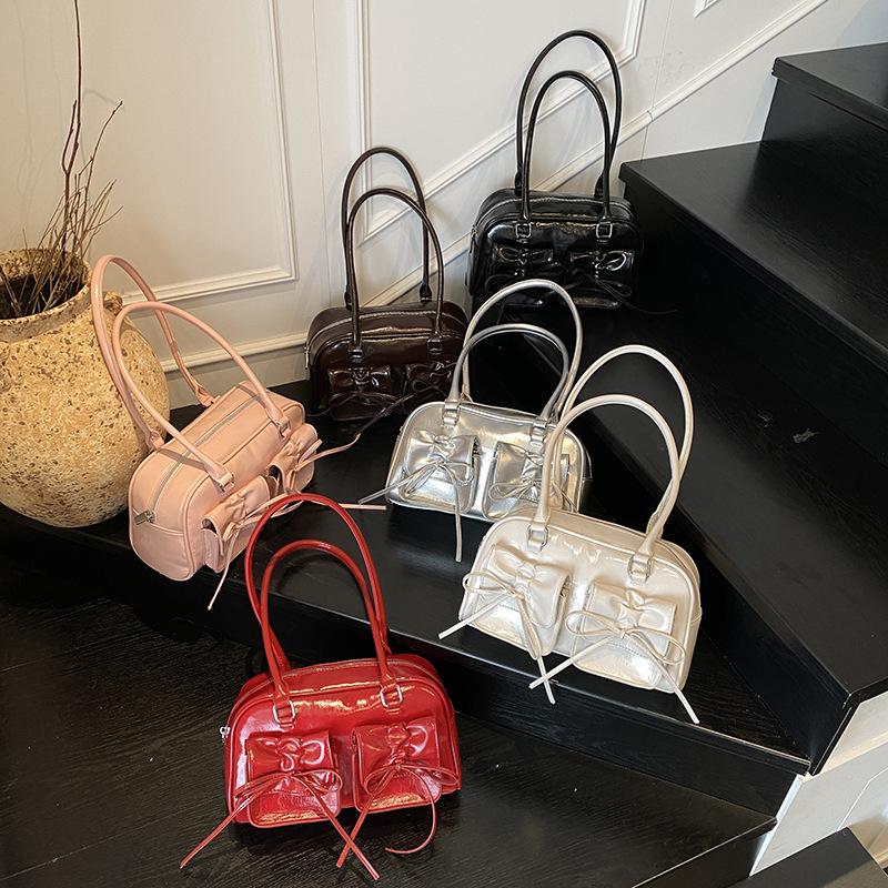 Premium underarm bag women's new 2025 niche bow baguette bag fashion cross mirror shoulder bag