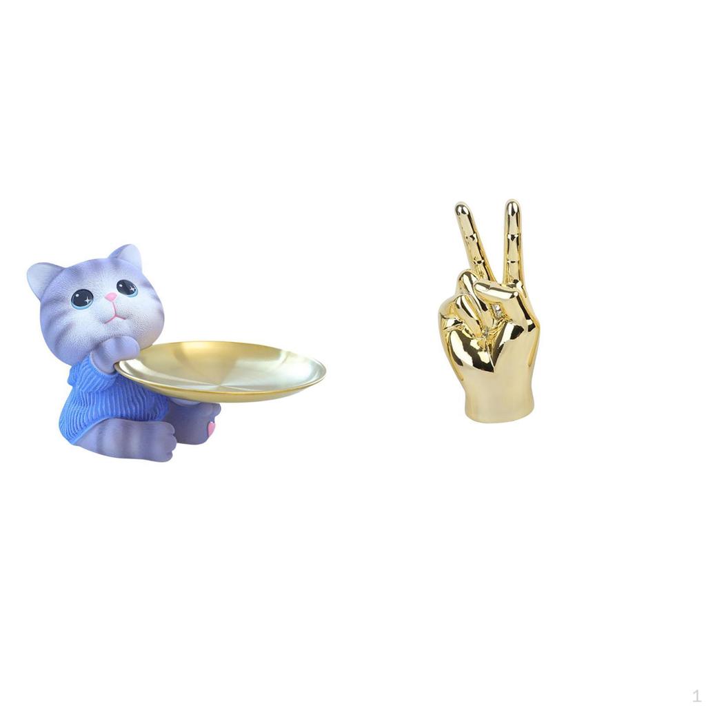Modern Cat Resin Statue Tray with Hand Gesture Sculpture for Dining Table Cabinet Shelf Jewelry