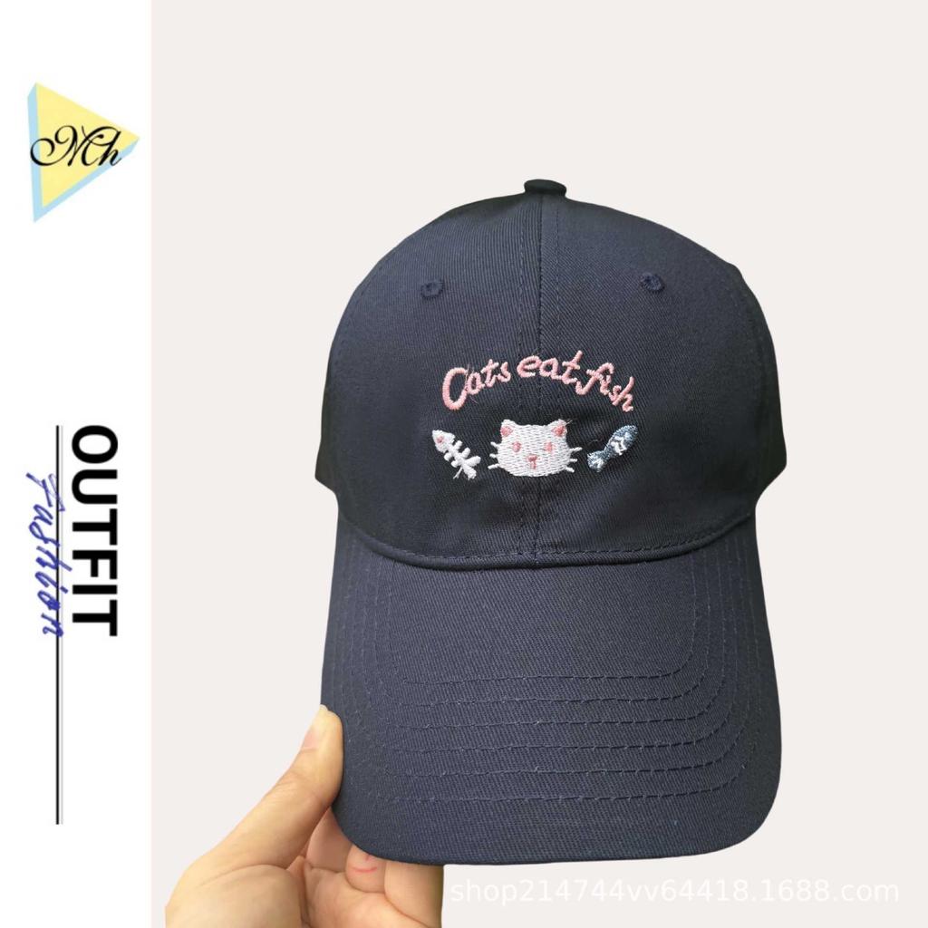 Sweet And Cute Kitten Embroidered Baseball Cap Women'S Summer Japanese Face Small Versatile Sun Hat Sports Cap Tide