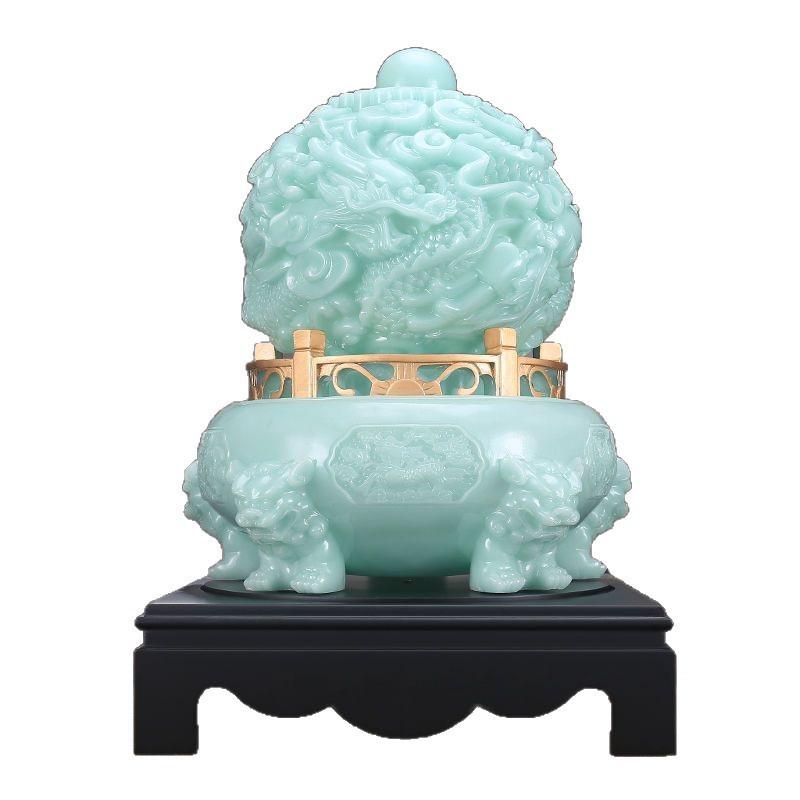 Nine Dragons Wealth-Attracting Jade Cauldron Ornament for Entryway, Living Room, or Office Desk - High-End Opening Gift