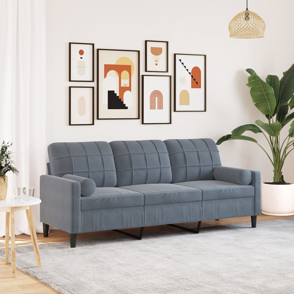 3 Seater Sofa with Decorative Cushions Dark Grey 180 cm Velvet