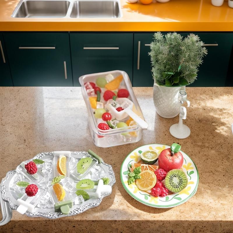 Unique 1/6 Dollhouse Miniature Accessory Set: Mini Handle Popsicle & Ice Box Food Play Toys