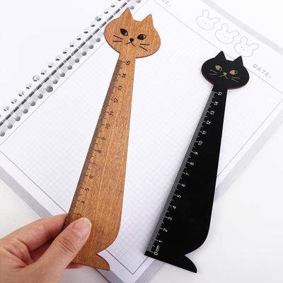 1PC Cartoon Cat Wooden Household Cute Drawing Ruler Sewing Ruler Straight Ruler Student Tools