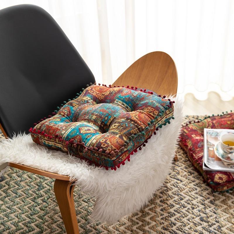 

Ethnic Style Square Seat Cushion Household Bedroom Balcony Collapsed Rice Floor Cushion Thickened Bay Window Windowsill Cushion 42X42X6cm