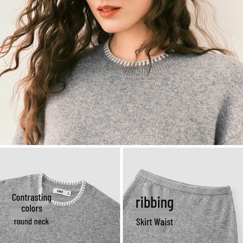 Damski dwuczęściowy zestaw Semir: Sweter Colorblock z rozcięciem i długa spódnica