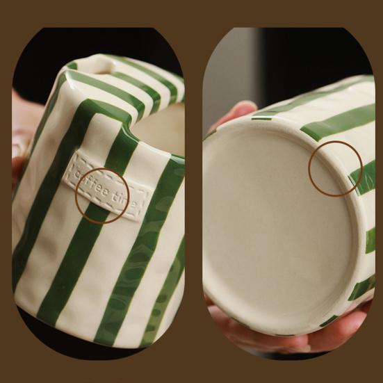 300ml Heat-Resistant Ceramic Mug Hand-Painted Striped Design Ergonomic Non-Slip Grip Coffee Mug Milk Juice Latte Hot Cold Drinks Cup