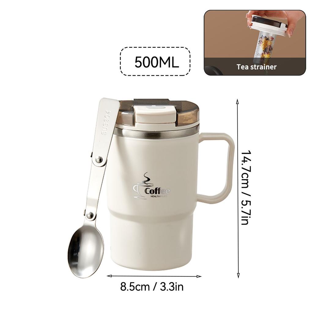 Thermal Coffee Mug with Handle 304 Stainless Steel Insulated Tumbler Leakproof Travel Water Bottle Portable Cup with Spoon