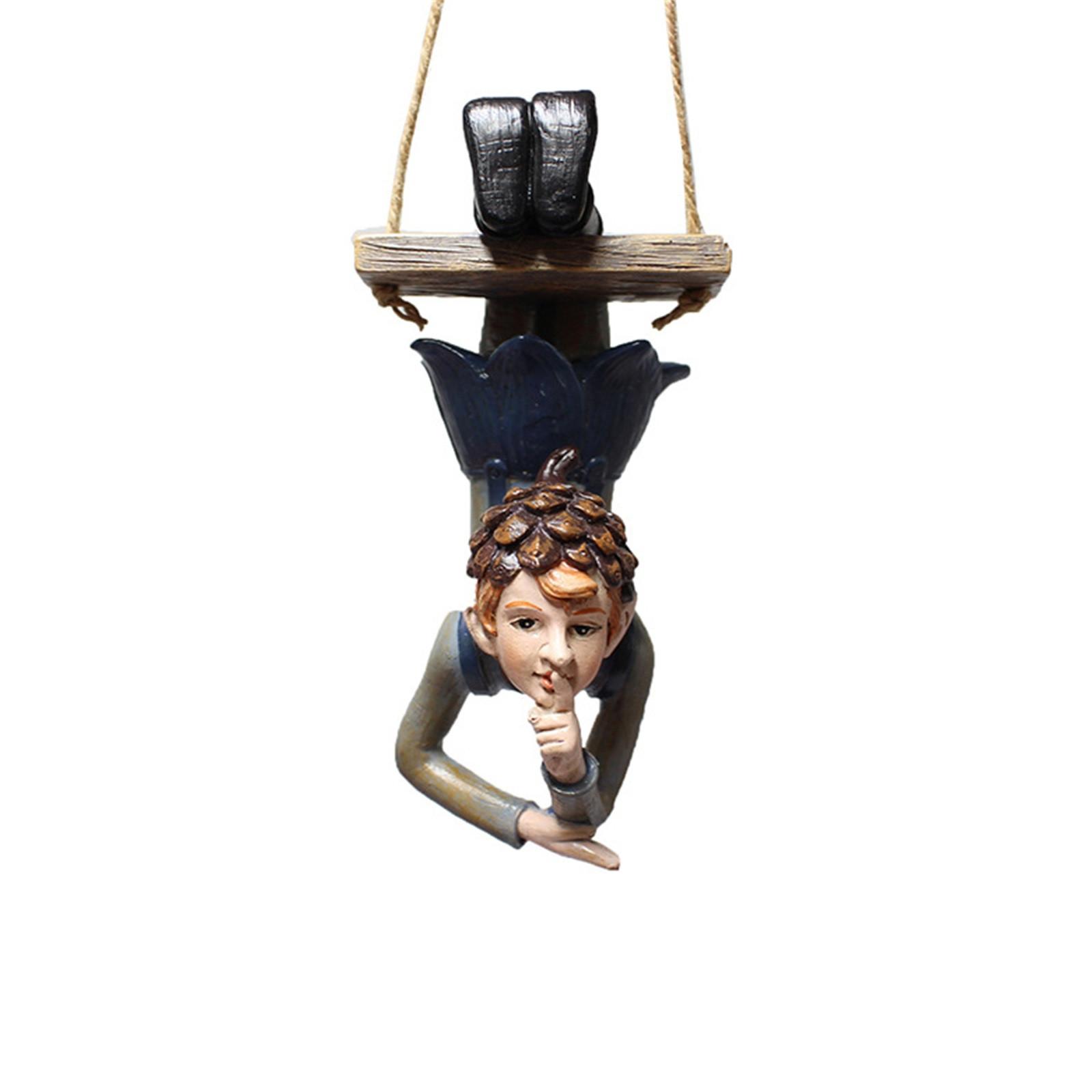 

Садовые подвесные статуи, скульптура, уличная перевернутая смоляная детская миниатюрная фигурка для мальчика, патио, двор, украшения для деревьев One Size