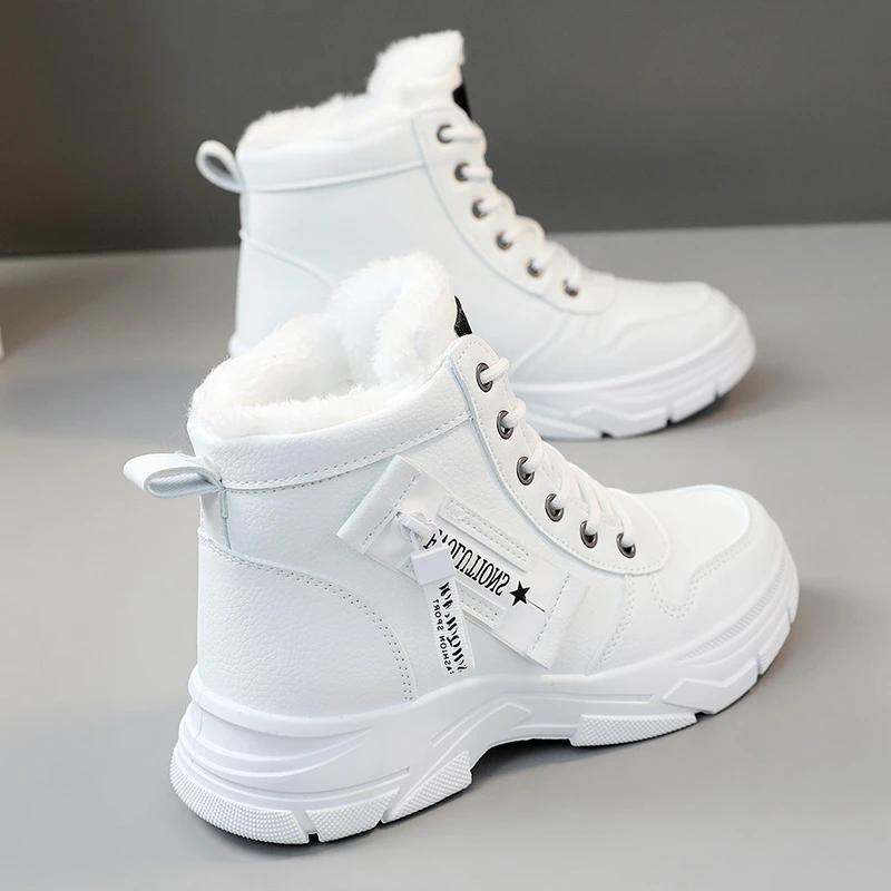 Autumn Winter Women's Designer Sneakers Casual High Top Shoes Womens Plush Lined Warm Shoes Thick Lace-up Sports Shoes