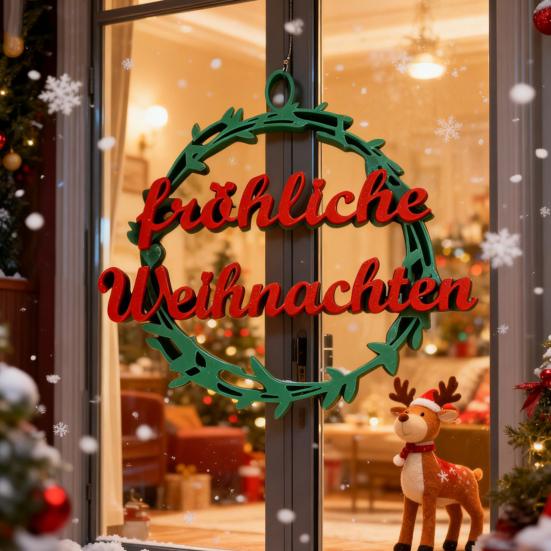 Christmas Fröhliche Weihnachten Ornament 3D Printed German Merry Xmas Wall Door Hanging Decoration Home Office Holiday Party Pendant