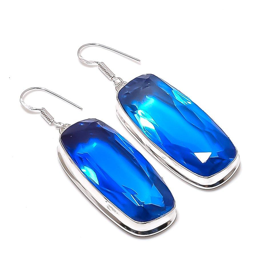 Natural London Blue Topaz 925 Sterling Silver Jewelry Earring 2.36 AE-11883