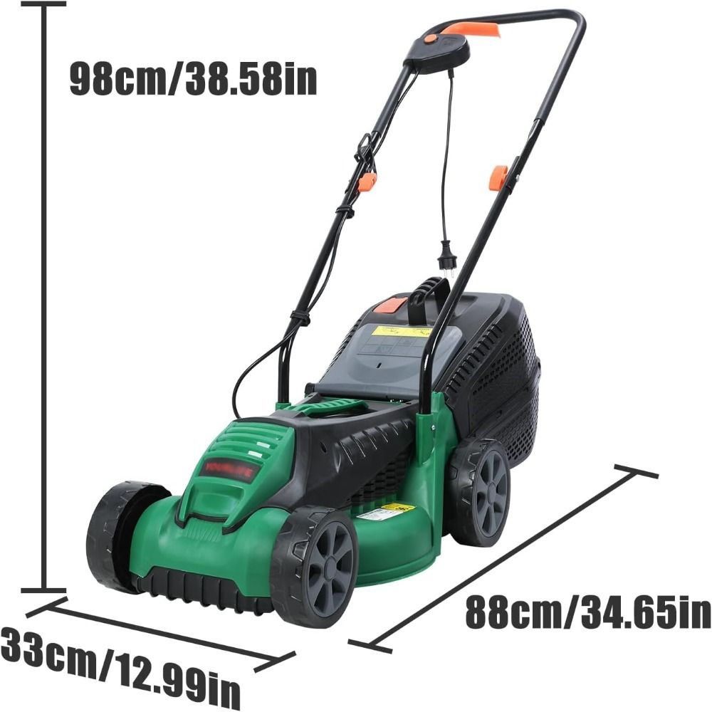 1600w Hand-Pushed Electric Lawn Mower Push-Style Powerful Electric Self-Propelled Lawn Mower Adjustable Foldable