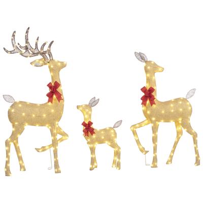 3 Light-up Christmas Deer, Shaped As a Deer Family, Light-up Christmas Reindeer, In Steel, 283 Warm White LED, Gold