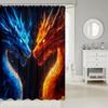 Bathroom Shower Curtain Sets 3D Gragon Painting Lshower Curtain,Magcial Wildlife Animals Fabric Shower Curtain Blue And Red