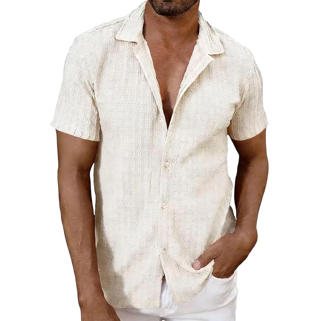 Men's Short,sleeved Top, European And American Knitted Hollow,out Breathable Cool Casual Shirt