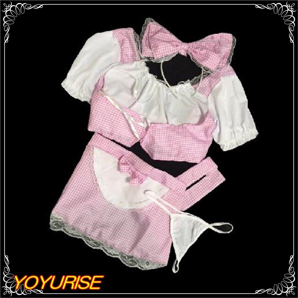 YOYURISE Sexy Lingerie Maid Cosplay Costume Apron Maid Mai T-Back (Fairy (Pink))