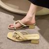 Thick-heeled slippers women's summer outer wear 2025 new models with skirts, high heels, pearl sandals, fairy style French sandals