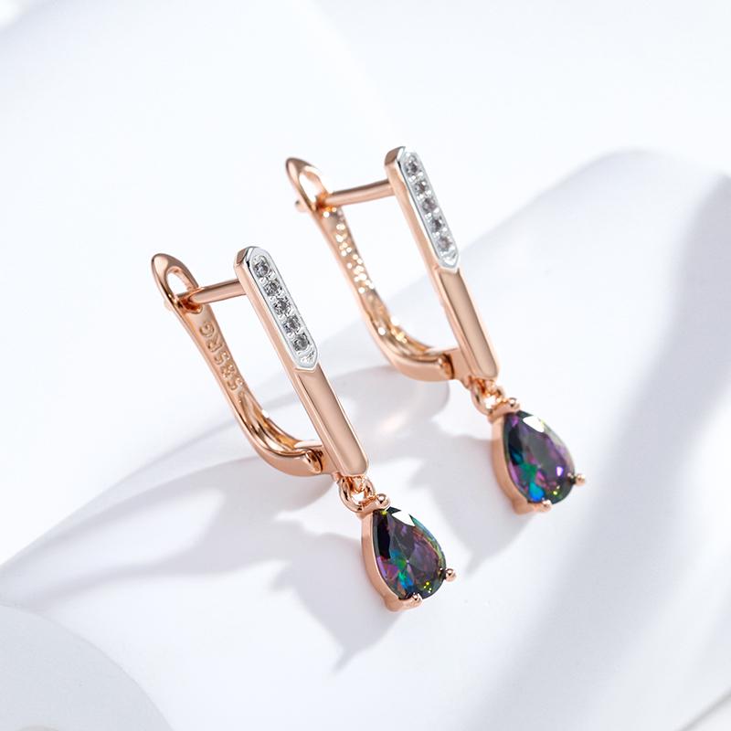 Modische bunte natürliche Zirkon lange Hängeohrringe für Damen Roségold Farb-Mix Hochzeitsfeier Täglicher Schmuck