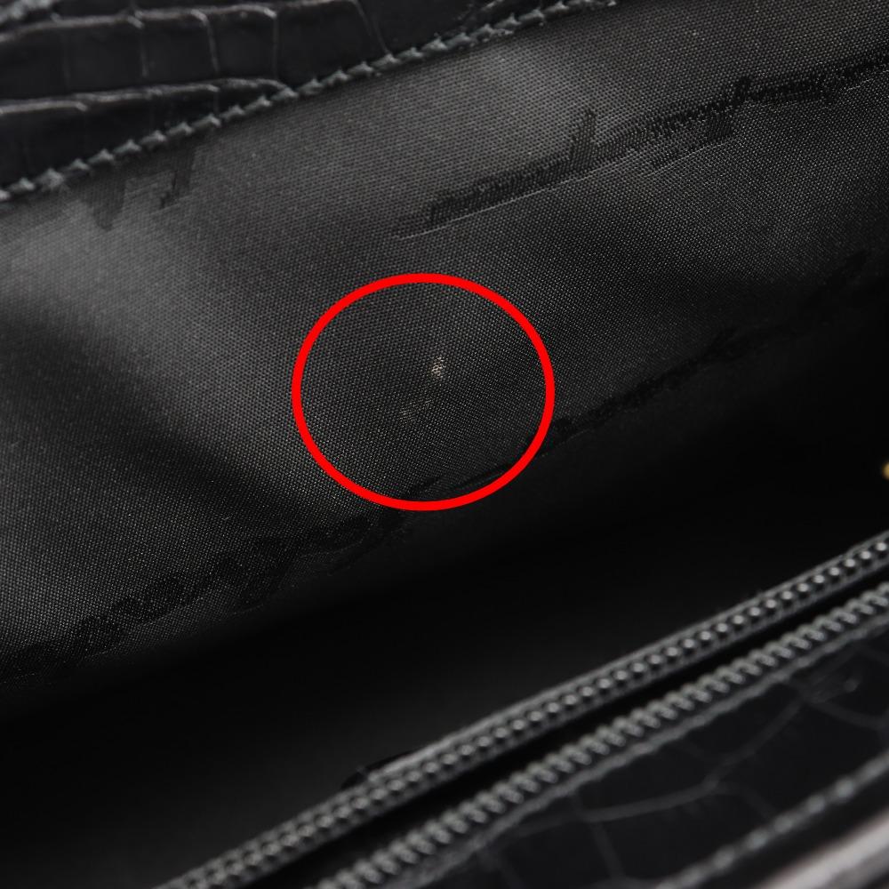 Salvatore Ferragamo Vala Handbag AQ-21 8252 2WAYShoulder Black/gold Embossed Leather Women Used