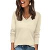 Women's Fashionable Casual V Neck Solid Color Long Sleeve Top
