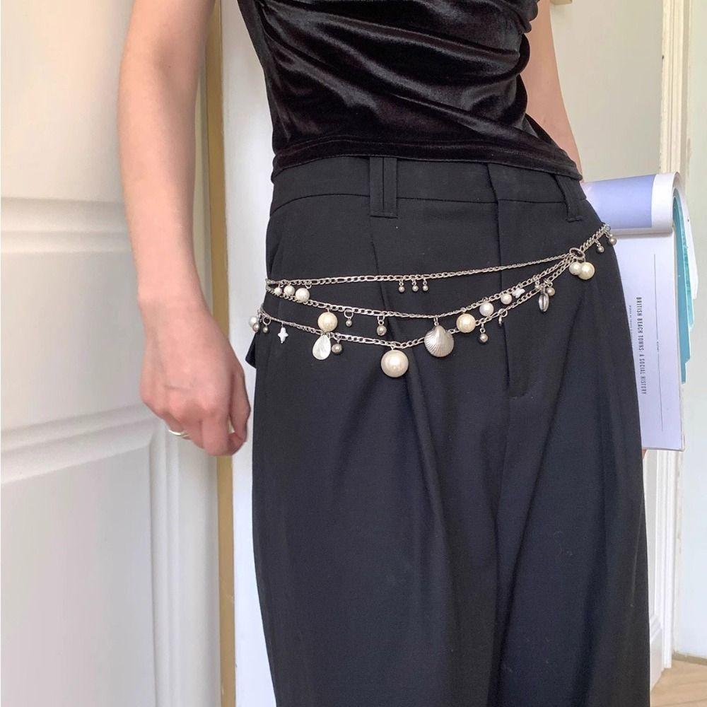 Korean Style Fresh Waist Chain Love Pendant Women's Body Jewelry Bow Pearl Waist Chain  Decoration
