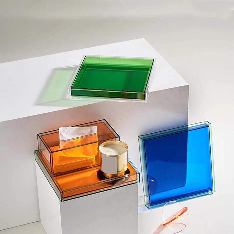 Nordisch-moderne Wohndekoration: Serviertablett aus Acryl, durchsichtige quadratische Vase, Schmuckablage, Wasserbecher, Schlüsselablage