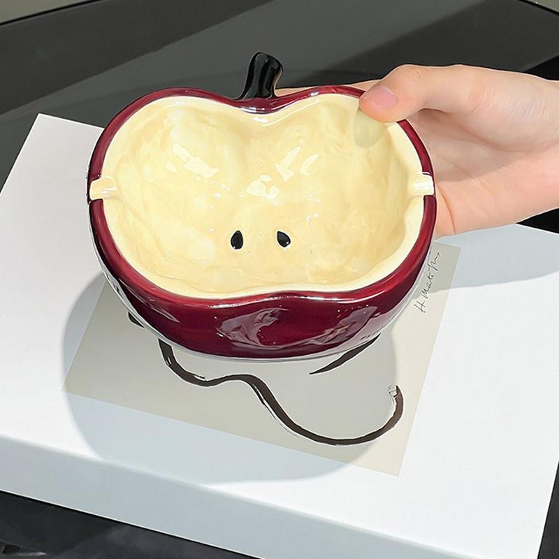 Cute Apple Ceramic Ashtray Smoking Accessory Home Decor Desktop Ornament