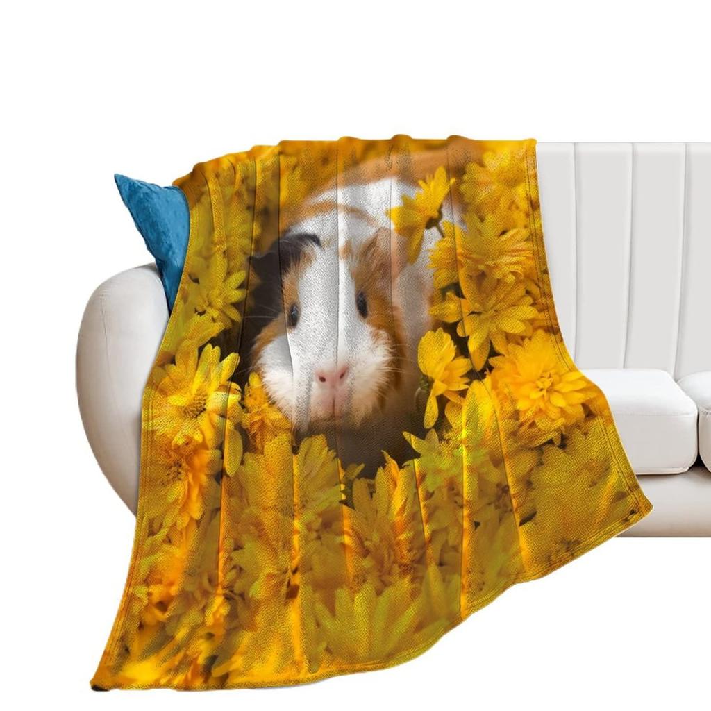 Cute Guinea Pig Animal Printed Blanket for Sofa Bed Travel Camping Living Room Office Conditioning Blanket for All Seasons Gifts