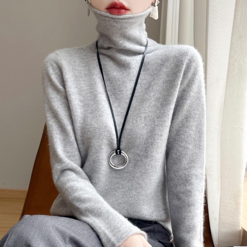 Women's Pure Wool Turtleneck Sweater - Autumn/Winter Fashionable Knitted Cashmere Pullover