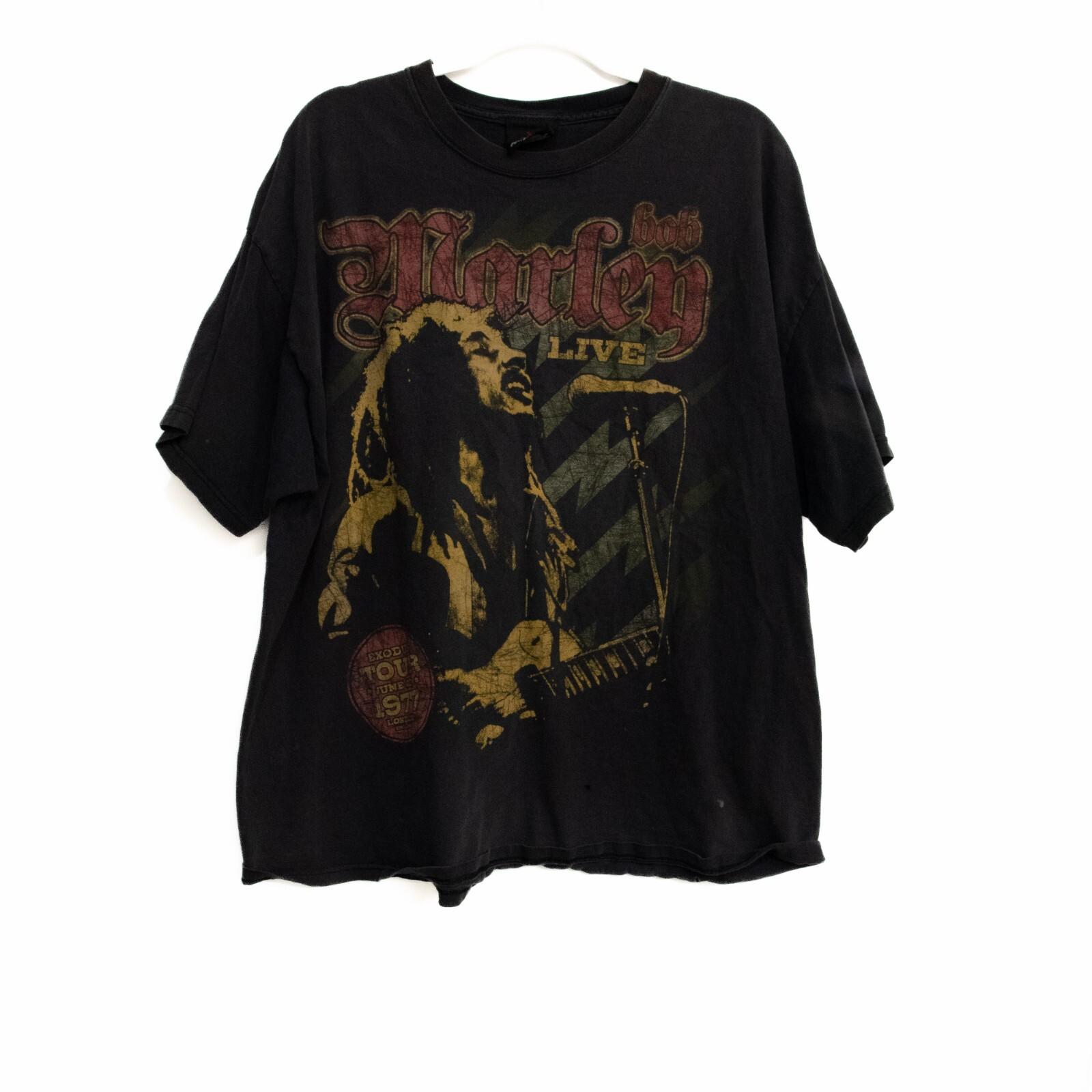 Zion Rootswear Mens Black Cotton T-Shirt Bob Marley Round Neck Short Sleeve 2X M