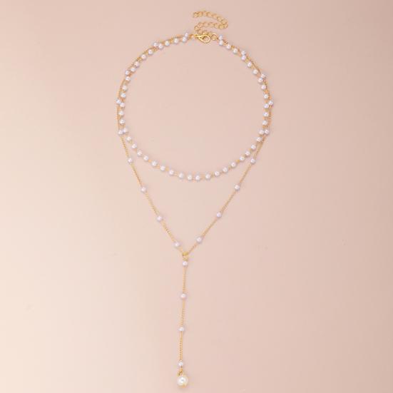 Golden Faux Pearl Necklace for Women Double Layer Faux Pearl Beaded Chain Choker for Birthday Wedding Anniversary Gifts