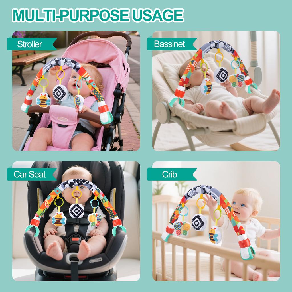 Baby Stroller Arch Toy Soft Cloth Toy Pram Activity Bouncer Toy Sensory Development Arch Newborns Car Seat Toy Fine Motor Skills