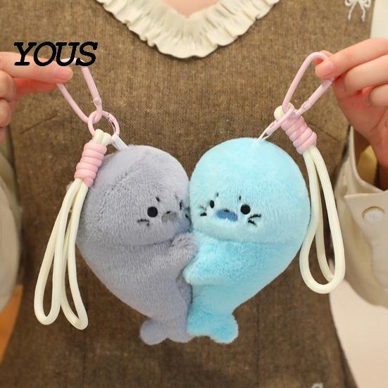Backpack Accessory for Kids 1 Pair Cute Baby Seal Plush Keychain, Magnetic Heart Fluffy Keyring, Soft Phone Charm Stuffed Animal Fridge Magnet