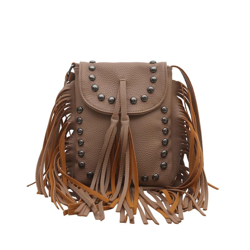 

European and American retro fringed bag women s autumn and winter new fashion rivet shoulder bag niche chain messenger mobile phone bag хаки
