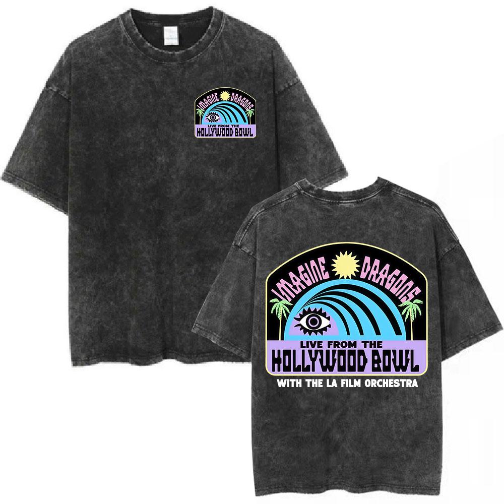 Imagine Dragons Band Loom World Tour Vintage Washed T Shirt Men Women Clothes Fashion Hip Hop Tshirt Cotton Loose Tshirts