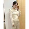 Spring gentle wind one-word shoulder knitted top women's slim pure desire sweater temperament fashionable bottoming shirt