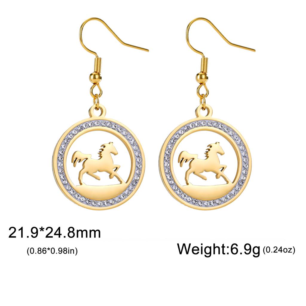 Cool Running Horse Drop Earrings Women Stainless Steel Clear Zircon Round Earrings Gold Animal Jewelry Gift