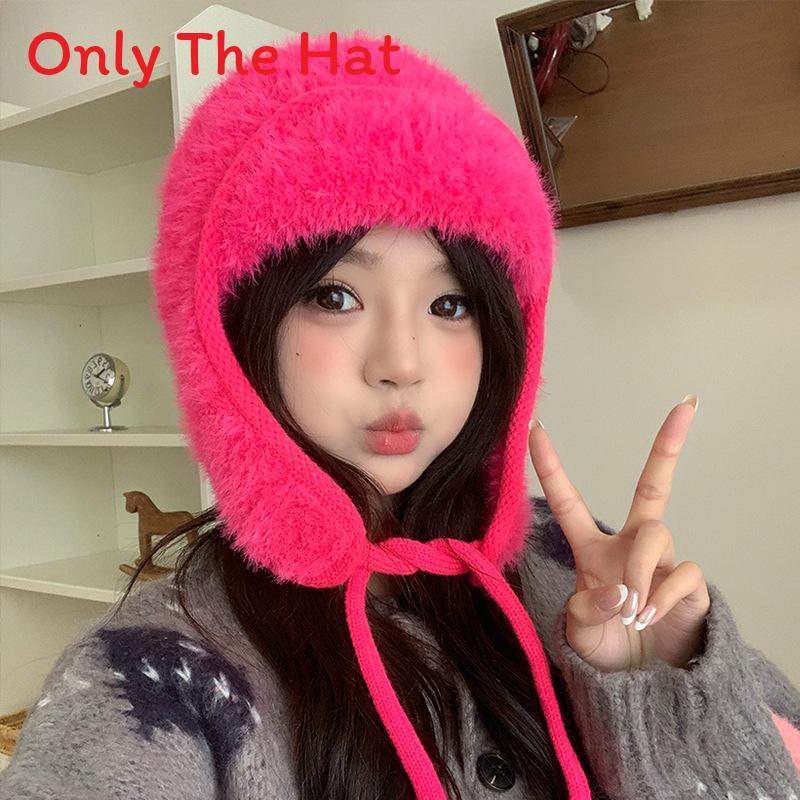 Knitted Winter Hat With Plush Ear Cover For Outdoor Cold Weather Fashion Style