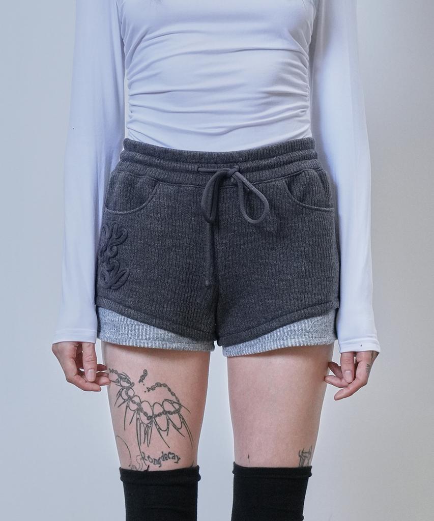 Nyuje Code Embroidery Knit Shorts (Charcoal)