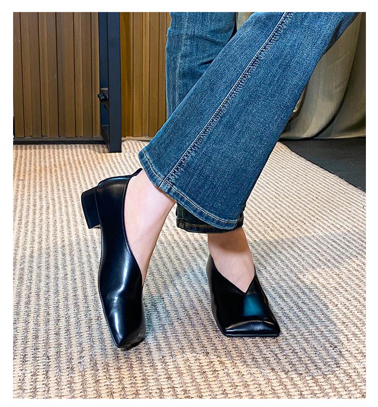 Black Soft Leather Square Toe Low-Cut Women’s Shoes - 2025 Stylish Niche Designer, Available in Large Sizes