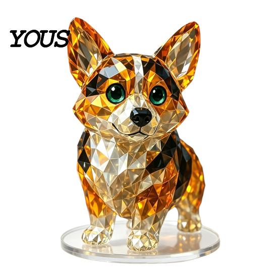 Decorative Desk Figurines Geometric Faux Crystal Animal Sculpture, Sparkling Acrylic Cat/Owl/Eagle/Dog Statue, Unique Birthday Gifts for Her