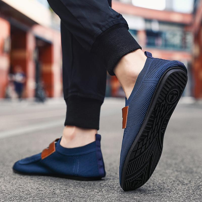YRZL Round Toe Flat Shoes Solid Color Men Slip on Shoes Casual Breathable Comfortable Mens Mesh Loafer Shoes Outdoor Loafers Man