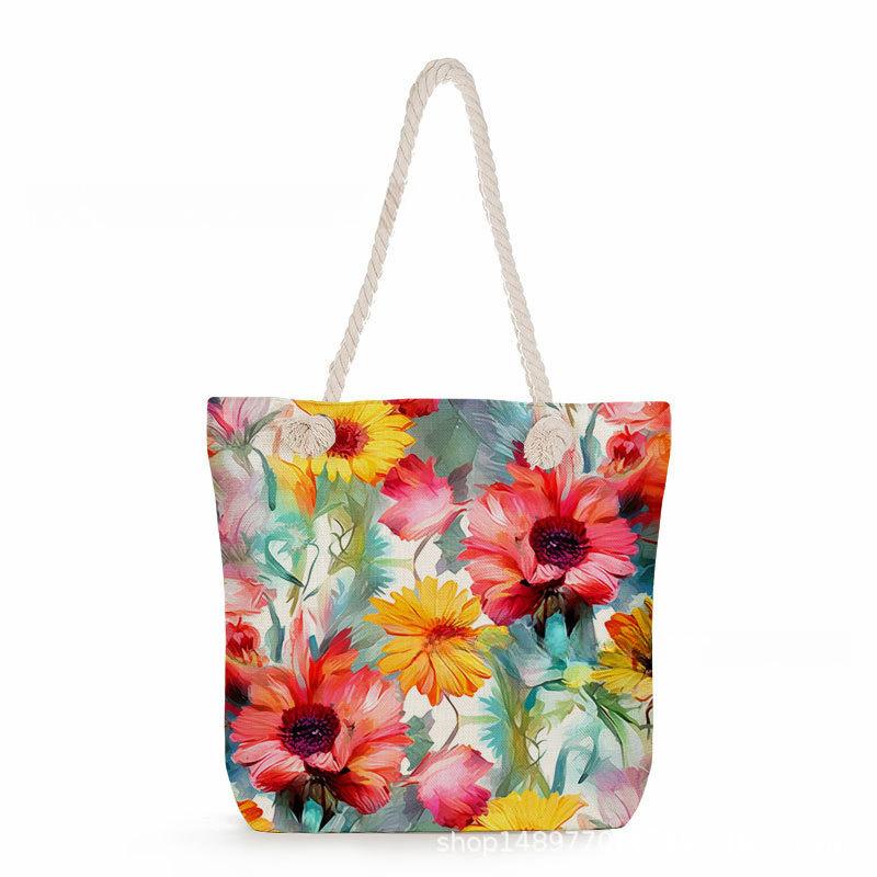 Multifunctional Flower Printed Thick Rope Shoulder Beach Bag 7578 KTB
