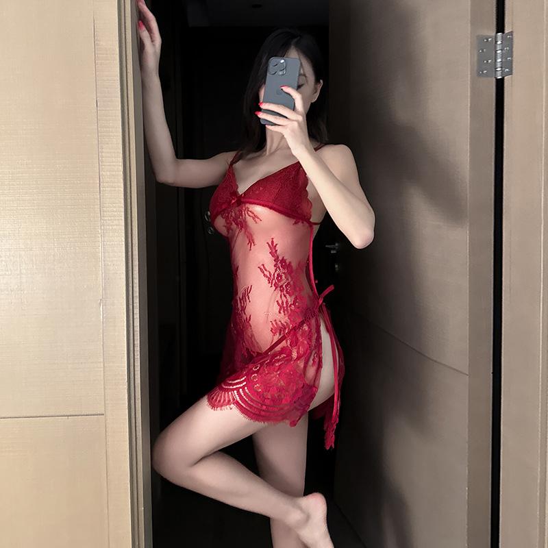 Sex lingerie sexy pure lace bed free qq uniform temptation suspender nightdress large size
