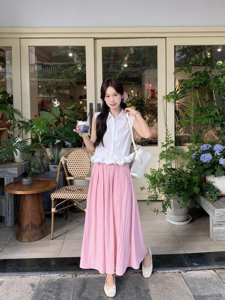 Elegant Summer Sleeveless Blouse & Long Skirt Set for Women - This Year's Popular Two-Piece